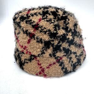 BRANIGAN WEAVERS Beige Black Red Plaid Wool Bucket Hat